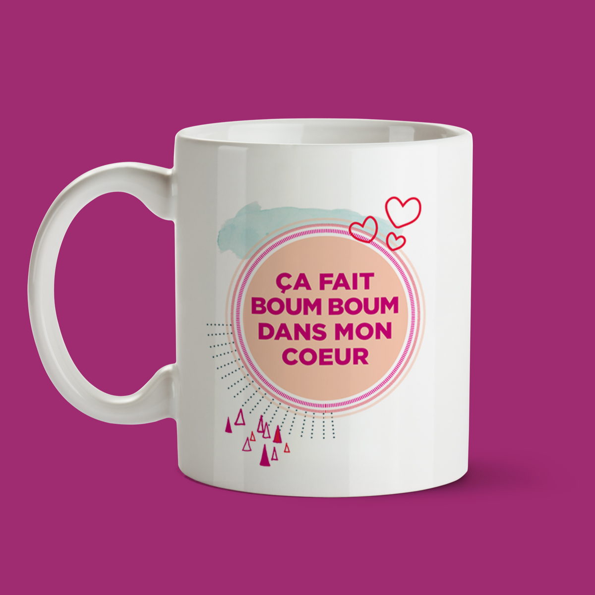 Tasse Ça fait boum boum dans mon coeur. Oui Manon